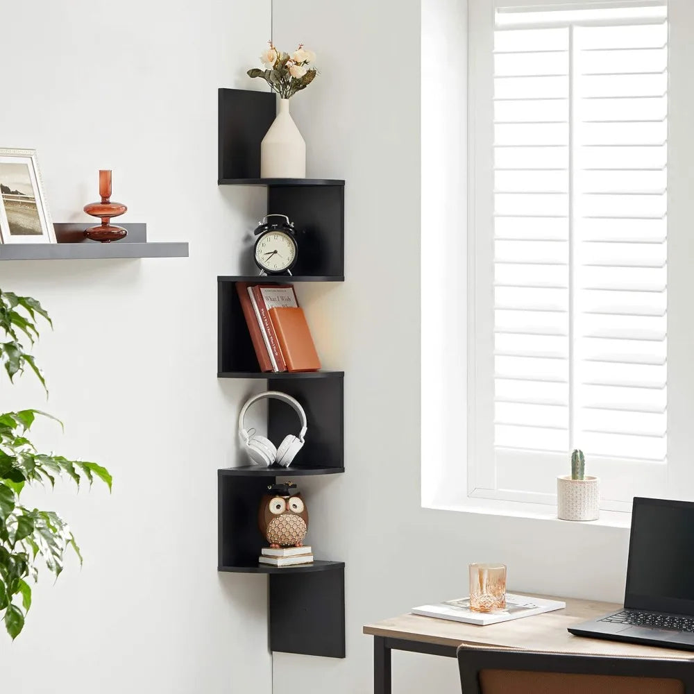 Corner Shelf 5 Tiers Floating Shelves Wall Mount Corner Shelves, Zigzag Bookshelf for Bedroom, Living Room, Office