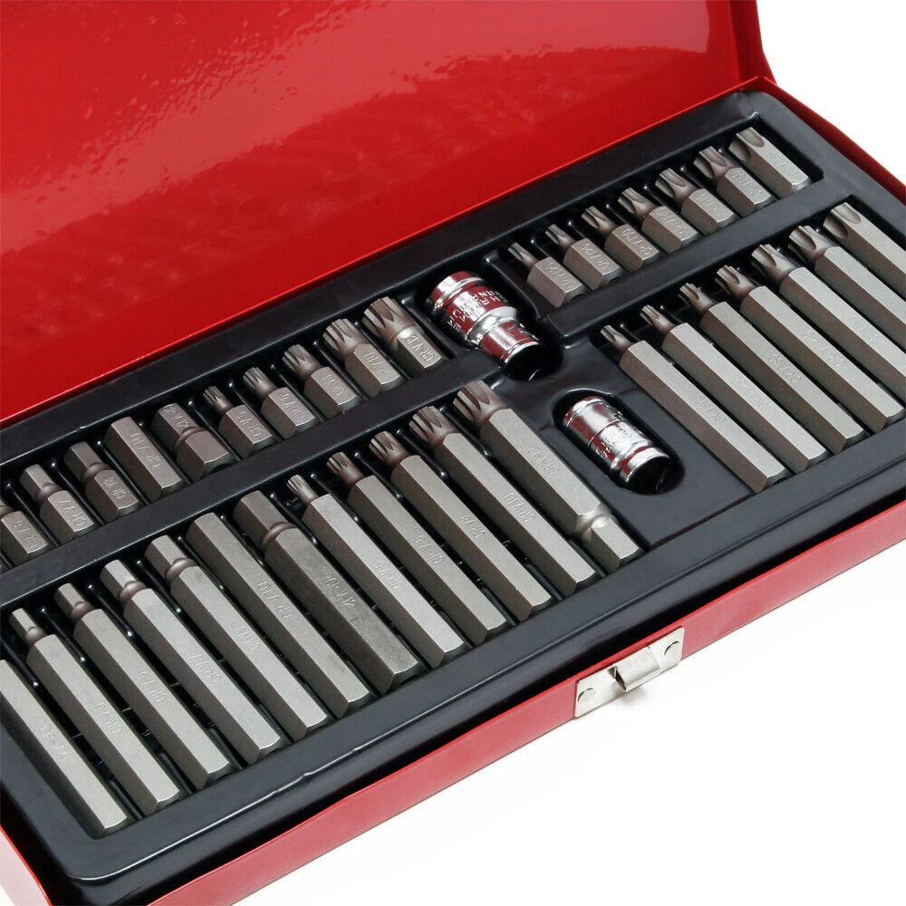 40PCS Torx Hex Spline Bit Socket Set with 1 Pair Work Gloves, CR-V Steel Drive Bits with Red Metal Storage Box, Professional Auto Repair Mechanic Tool Kit Compatible with Ratchet Wrench, Electric Drill for Garage DIY Househol