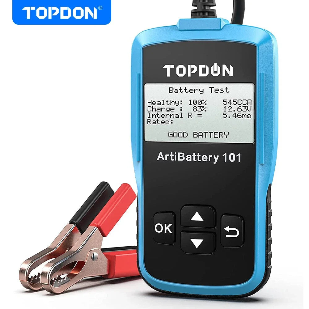 TOPDON AB101 12V Car Battery Tester Analyzer Load Test for Car Truck Motorcycle Car Battery Load Tester on Cranking Charging Systems 100-2000 CCA Automotive Alternator
