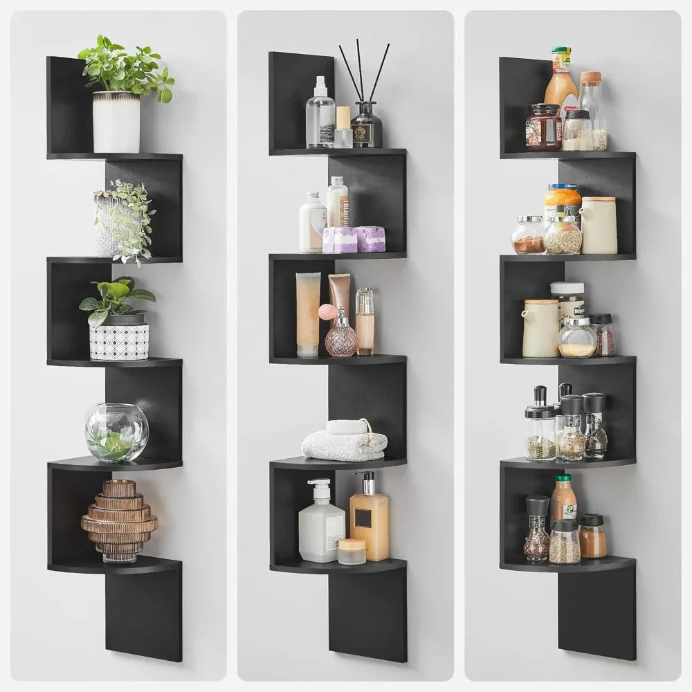 Corner Shelf 5 Tiers Floating Shelves Wall Mount Corner Shelves, Zigzag Bookshelf for Bedroom, Living Room, Office