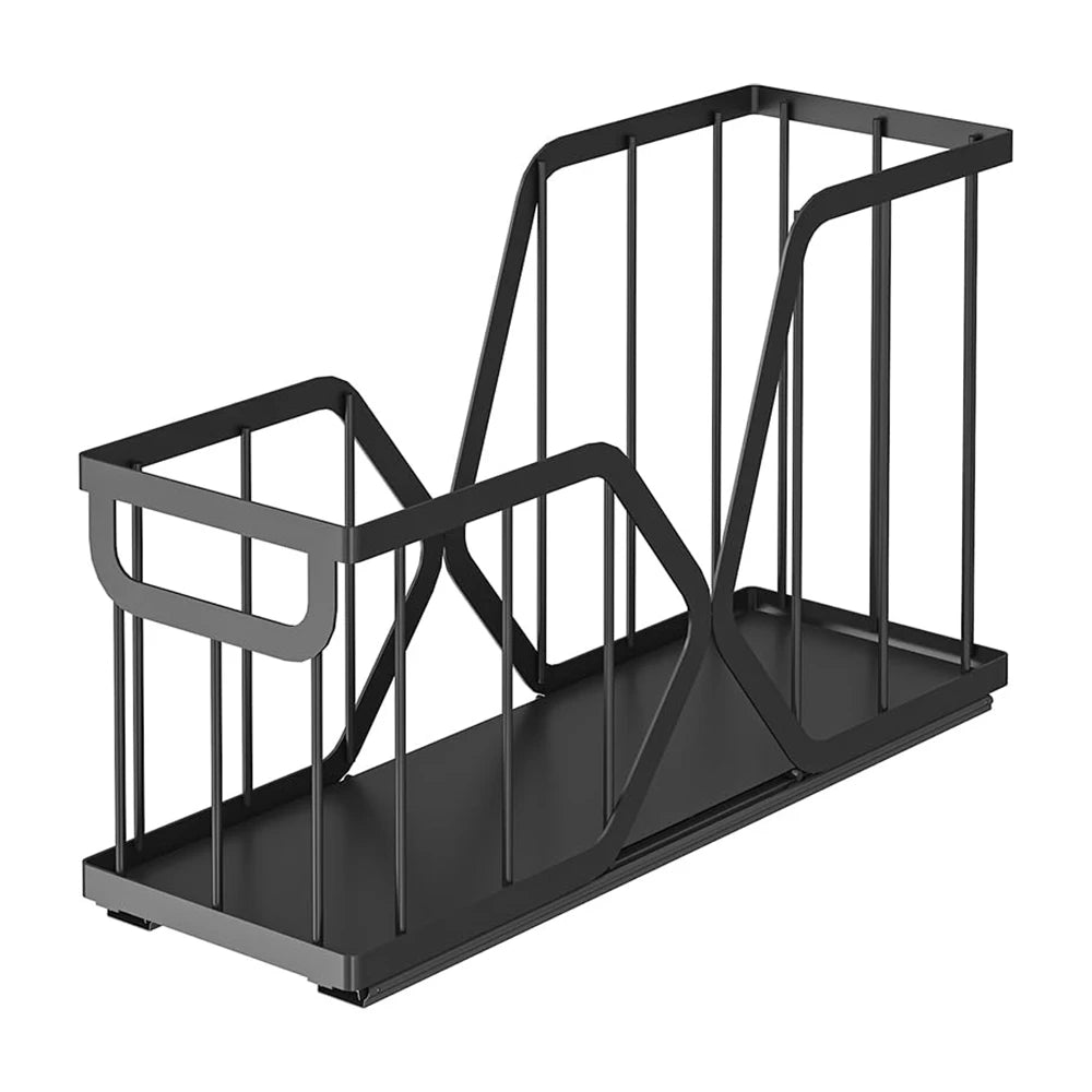 Pull-Out Cabinet Organizer, Carbon Steel Sliding Drawer Rack - Tool-Free Install - For Narrow Cabinets & Under Basin - Stores Cutting Boards, Baking Sheets, Pans, Spices - 1 Pack / 2 Packs
