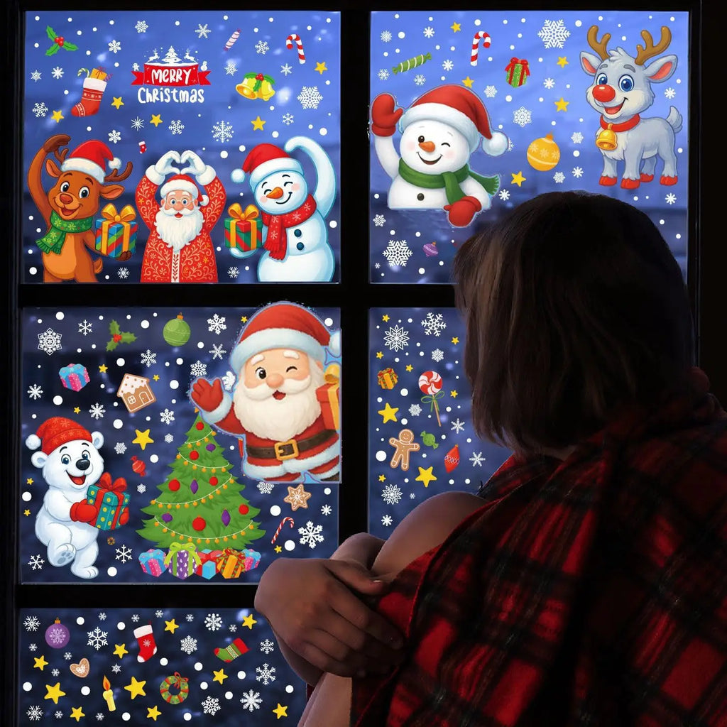 Christmas Window Pictures, 9 Sheets Self-Adhesive Christmas, Window Decoration, Window Stickers, Window Cling, Window Decoration, Christmas Window Stickers, Santa Claus For Decoration, Christmas