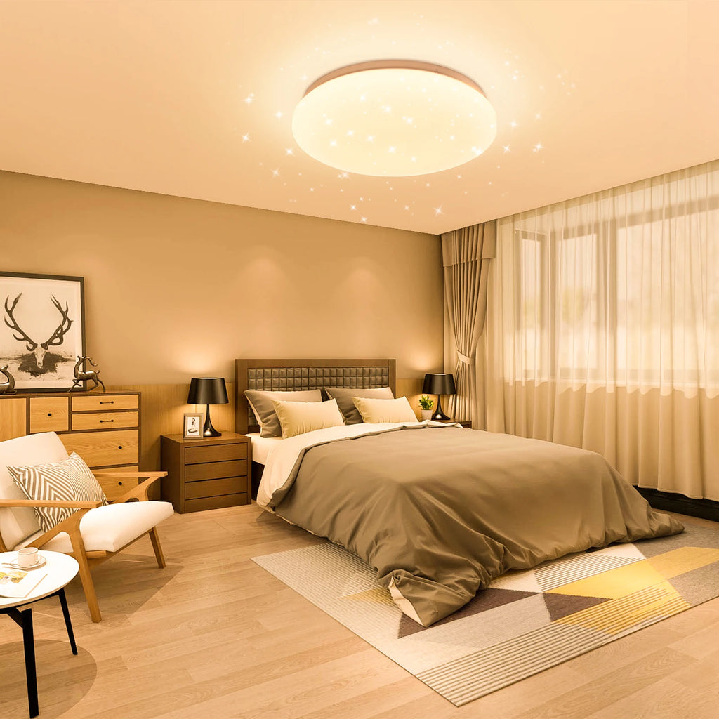 28CM Dimmable LED Ceiling Light, 24W 2400lm, with Remote Control, Starry Sky Design, for Bedroom and Living Room, 3000k–6500K