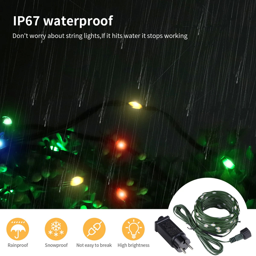 50M 100M 24V LED Christmas Lights Green Wire Leather Fairy Lights String Waterproof Outdoor Garden Party Wedding Garland Decor