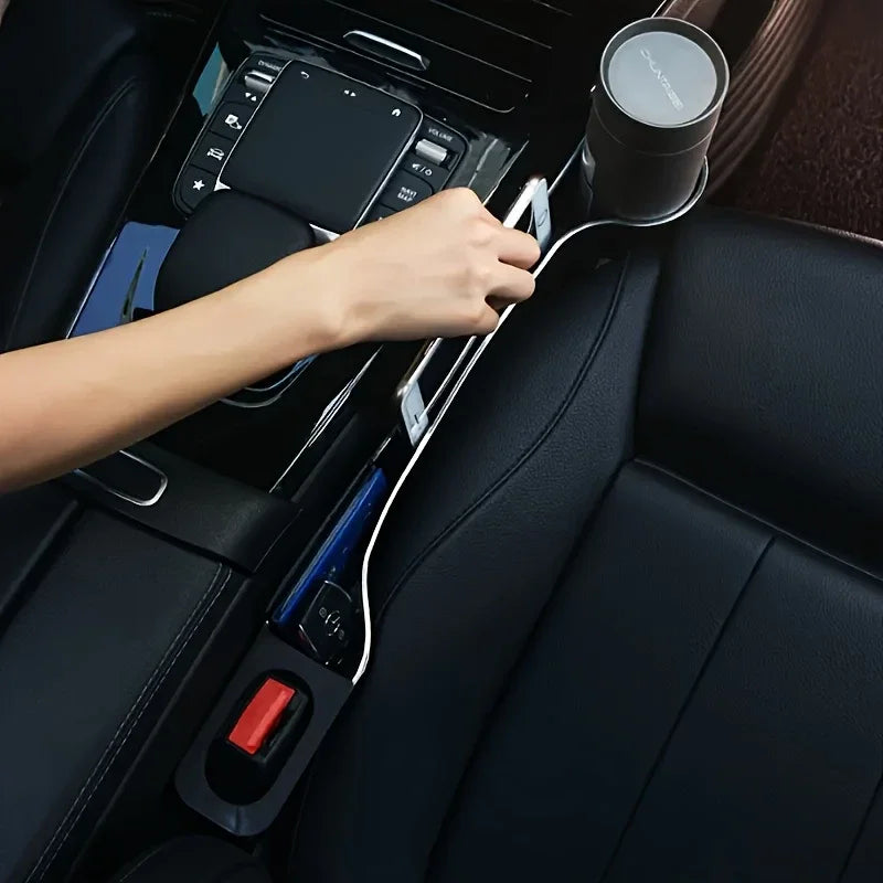2 Pack Car Seat Gap Filler Organizer With Cup Phone Holder Prevent Items Falling Car Side Seat Storage Solution Black