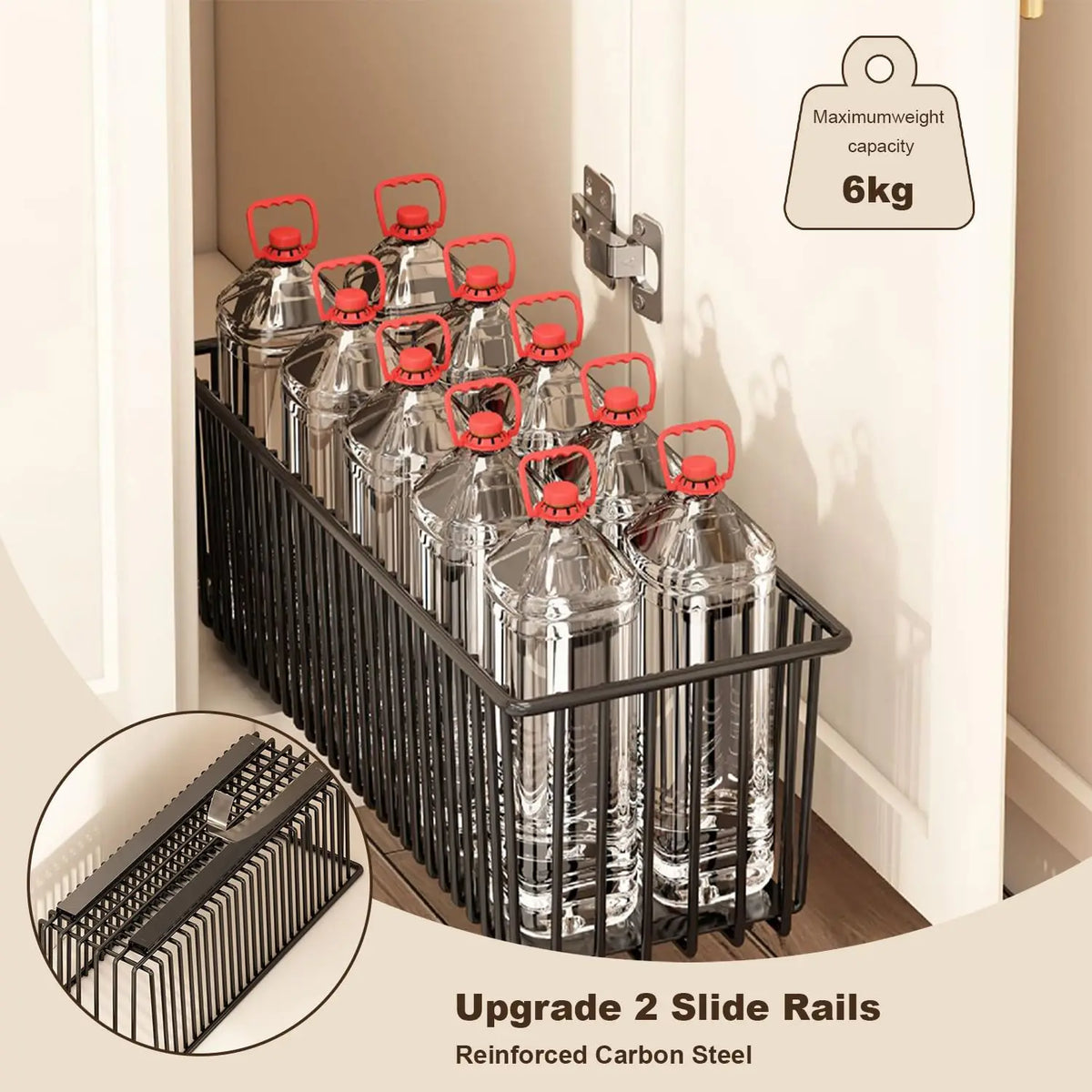 Pull-Out Cabinet Organizer, Carbon Steel Sliding Drawer Rack - Tool-Free Install - For Narrow Cabinets & Under Basin - Stores Cutting Boards, Baking Sheets, Pans, Spices - 1 Pack / 2 Packs
