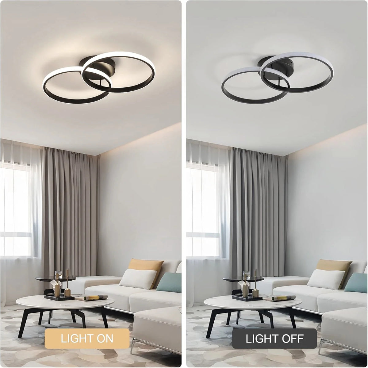 Ceiling Light Modern LED Black Double Ring Ceiling Lamp Natrual Light 4000K Lighting Fixtures for Bedroom Kitchen Living Room St