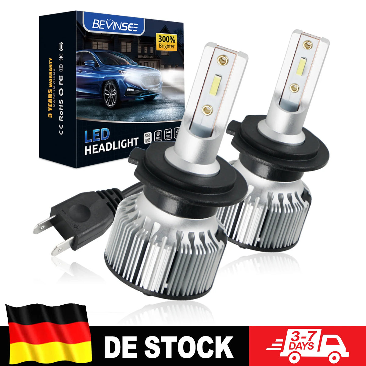 BEVINSEE H7 LED Bulb H4 LED headlight Hi/Lo Beam LED Auto Headlamp Mini Size Plug&Play 6000K White 12V, Halogen Replacement Lamp