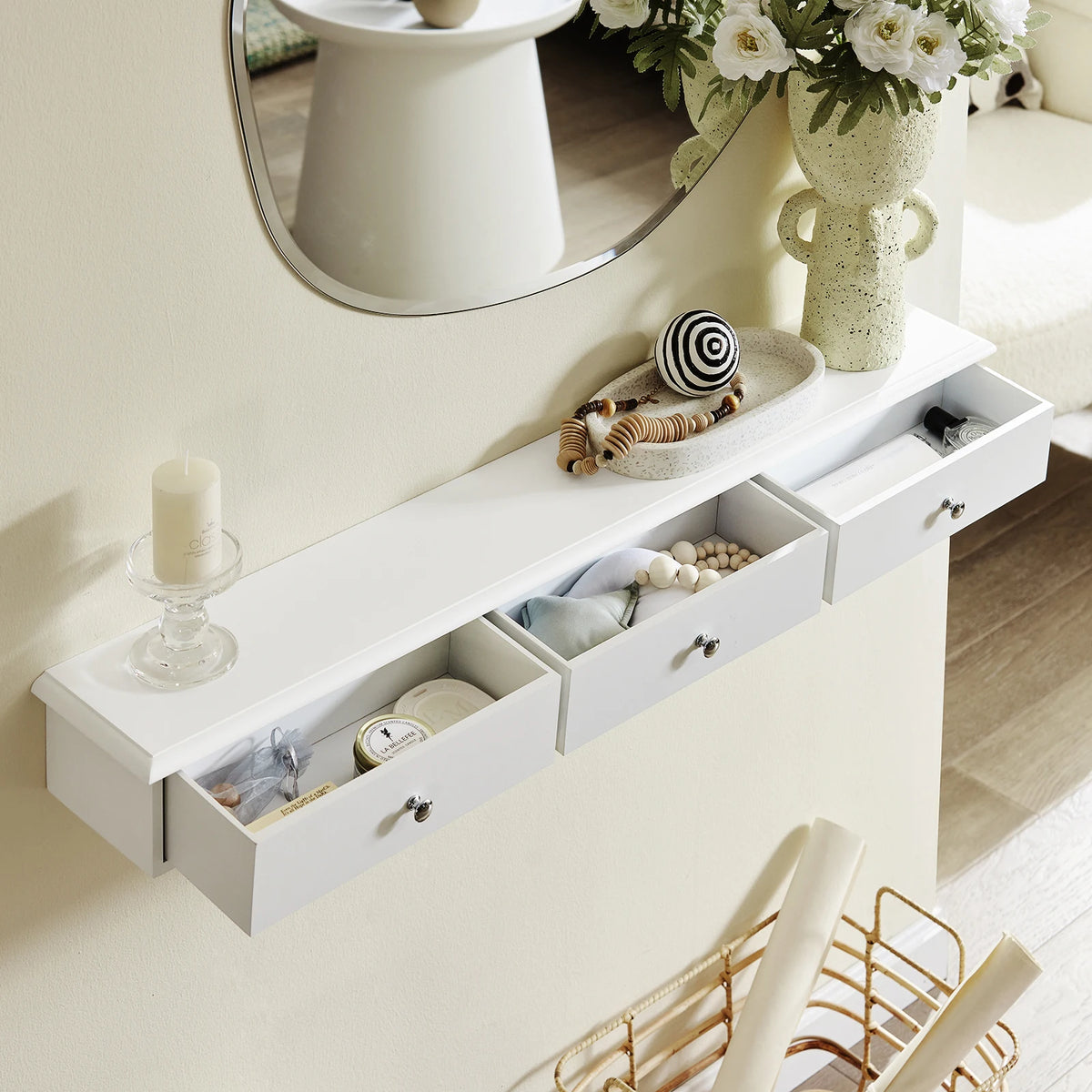 SoBuy FRG43-L Wall wardrobe with 3 drawers hanging wardrobe bathroom wardrobe wall shelf Wall wardrobe BHT approx.: 93x10x15cm