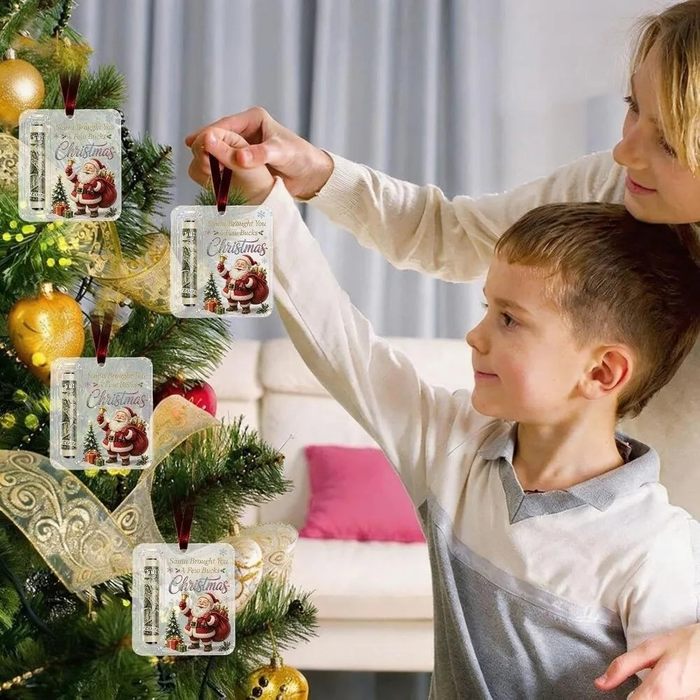 Acrylic Christmas Cash Gift Ornament Xmas Tree Decor Transparent Money Holder Ornament Creative Hanging Treat Holder Ornament