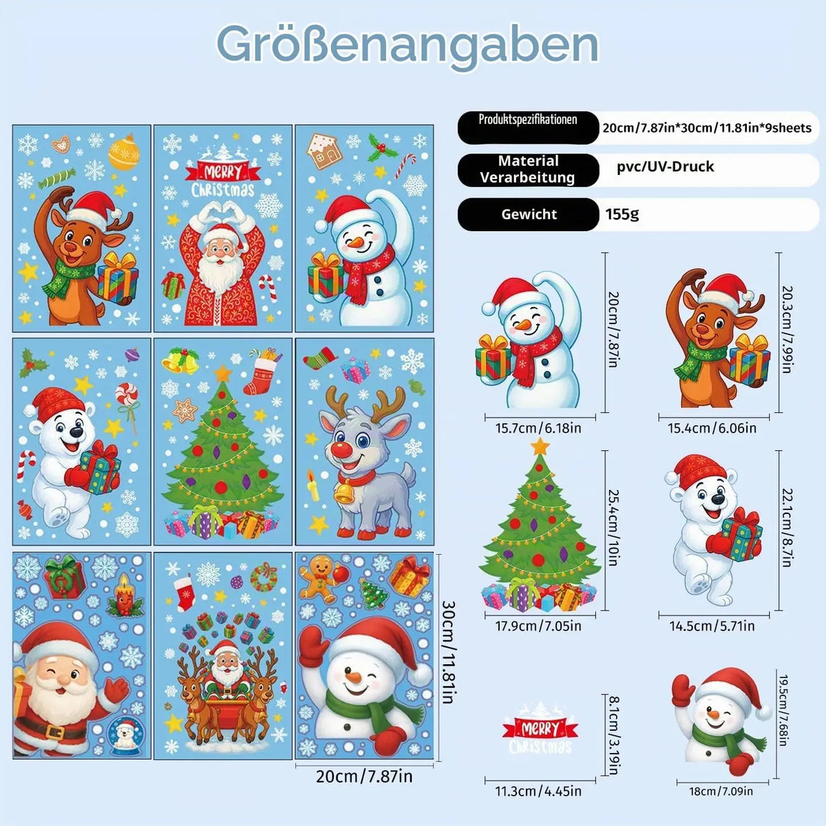 Christmas Window Pictures, 9 Sheets Self-Adhesive Christmas, Window Decoration, Window Stickers, Window Cling, Window Decoration, Christmas Window Stickers, Santa Claus For Decoration, Christmas