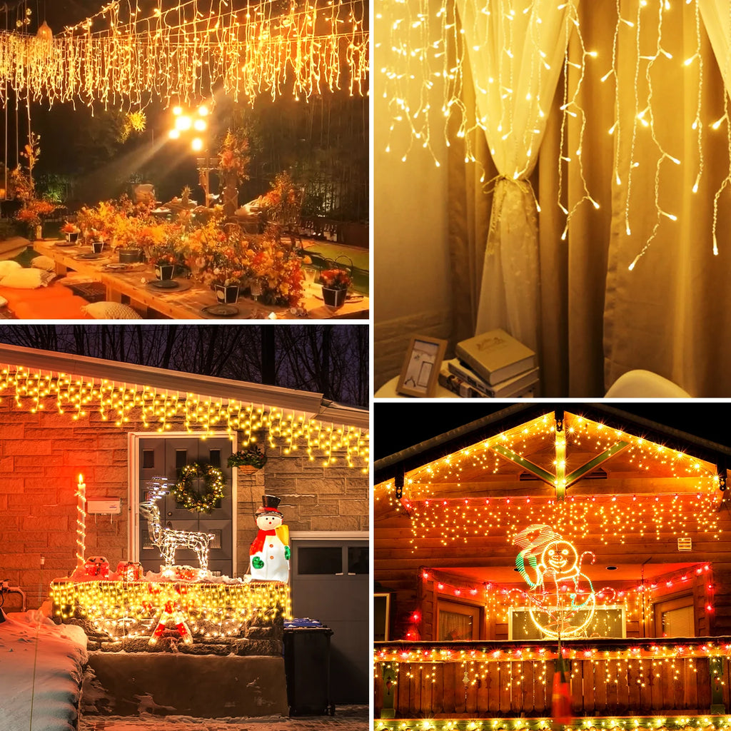 17M/10M/7.5M String Lights LED Fairy Garland Christmas Lights Waterproof Snowproof 8 Modes DIY Lamp Decoration for Home Garden Wedding Birthday Party New Year Street with 10 Cable Ties (15cm Each)