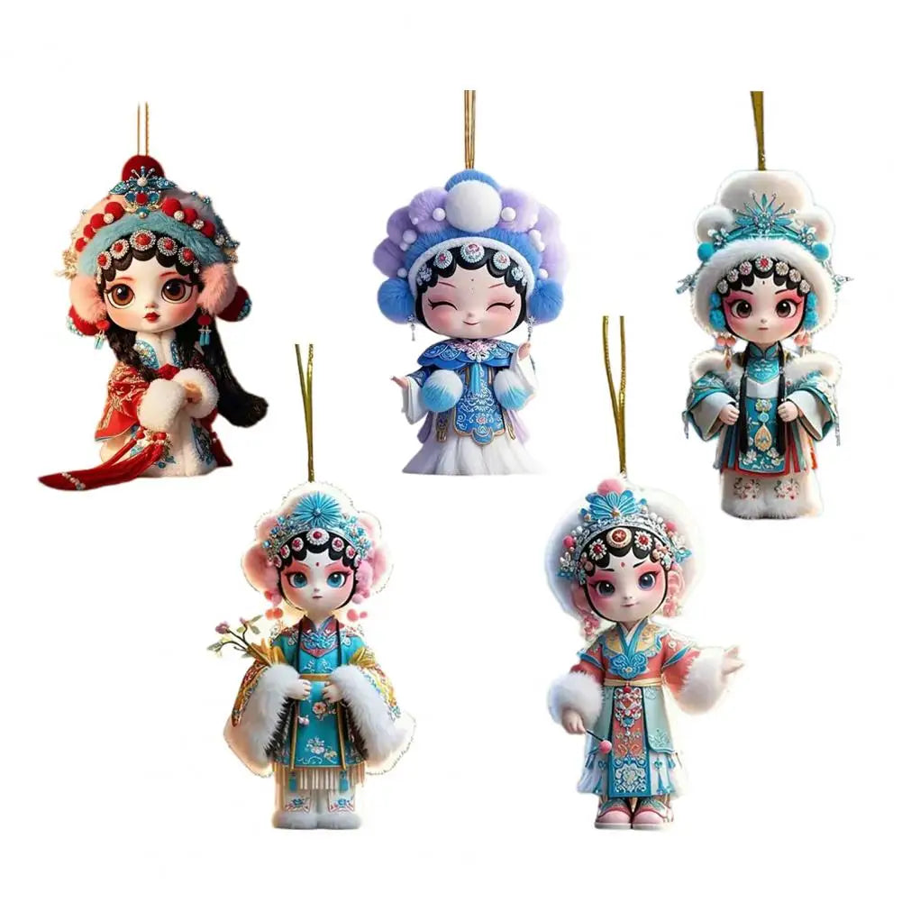 Chinese Opera Figurine Ornament Traditional Chinese Opera Girls Doll Hanging Decor 2D Acrylic Christmas Tree Ornament