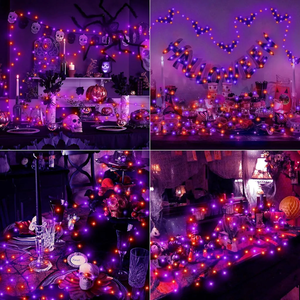 5M-20M LED Purple Orange String Light Fairy Outdoor USB Powered Halloween Lights For Christmas Party Garden Halloween Decoration