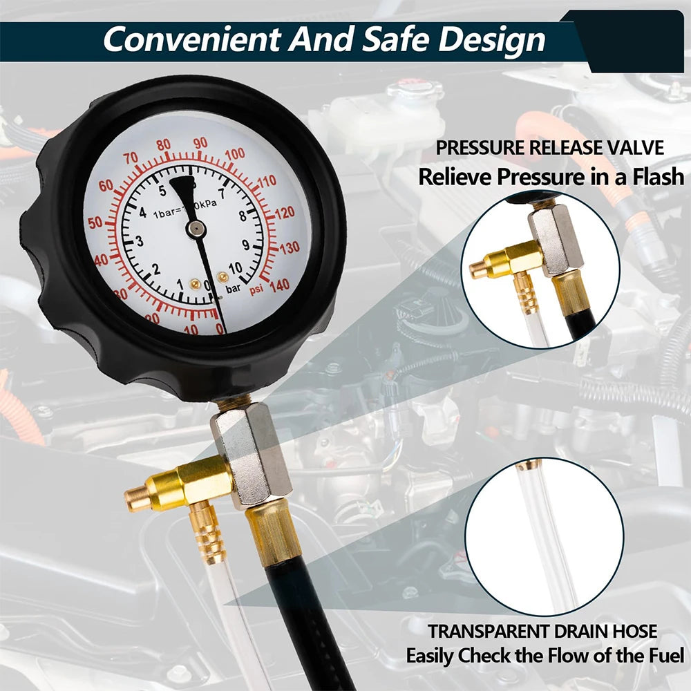 New TU-114 Fuel Injector Pump Pressure Tester 0-140PSI Fuel Injector Injection Pump Pressure Tester Gauge Kit Car Tools