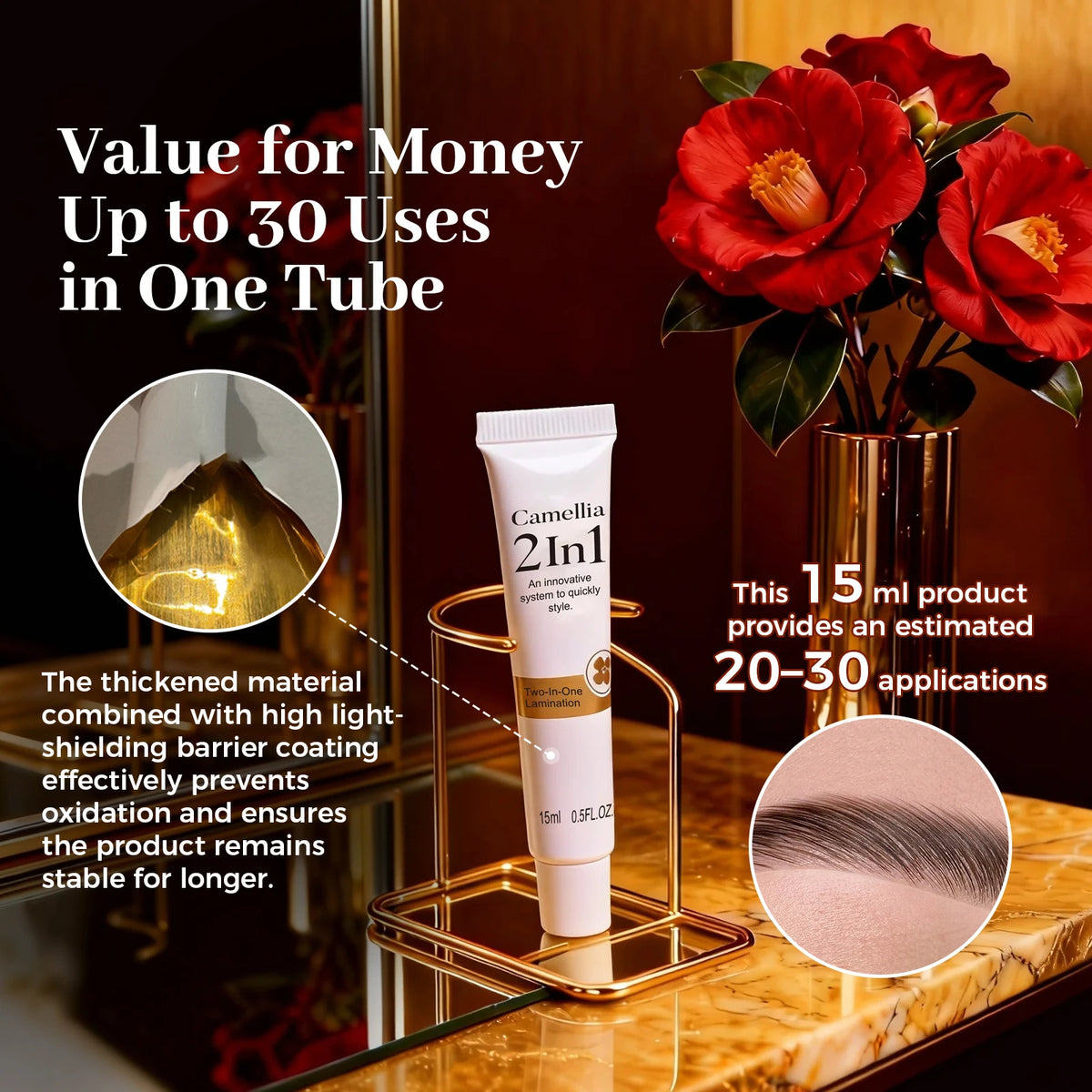 ICONSIGN Camellia 2 IN 1 Eyebrow Fast Perming Brow Mascara Cream Waterproof Long Lasting 60 to 90 Days Comestic Makeup